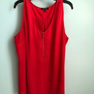 Red lightweight Gauze tank with zipper neckline